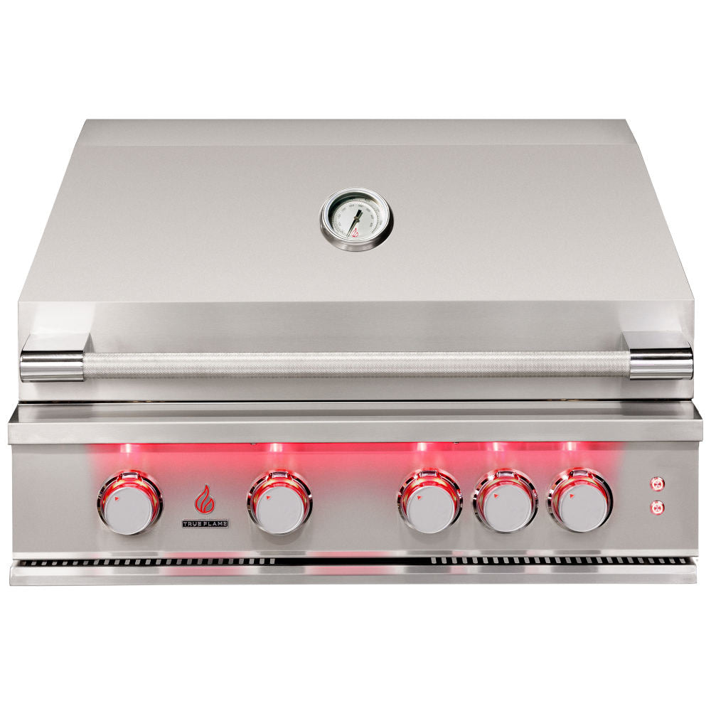 TrueFlame 32-Inch 4-Burner Built-In Propane Gas Grill with Rear Infrared Burner and Grill Lights