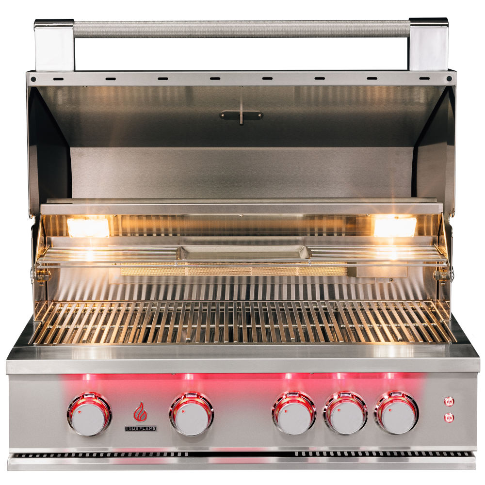 TrueFlame 32-Inch 4-Burner Built-In Propane Gas Grill with Rear Infrared Burner and Grill Lights