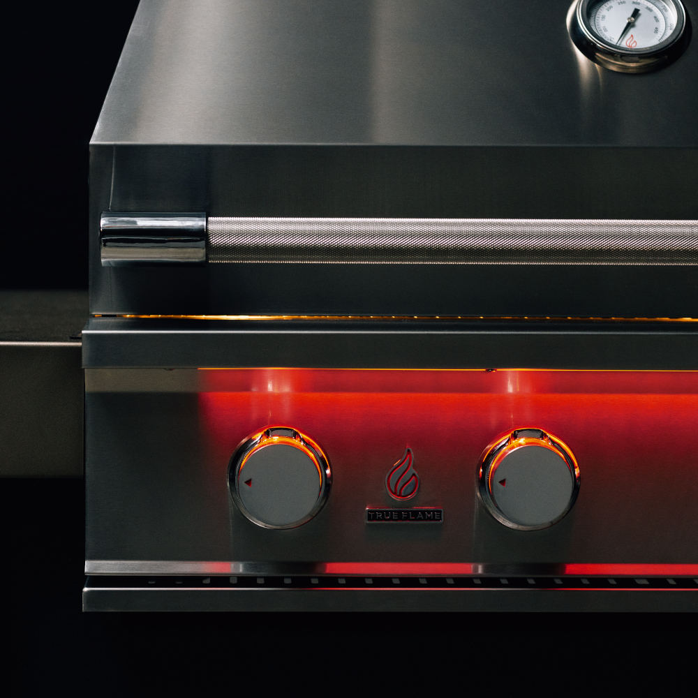 TrueFlame 32-Inch 4-Burner Built-In Propane Gas Grill with Rear Infrared Burner and Grill Lights