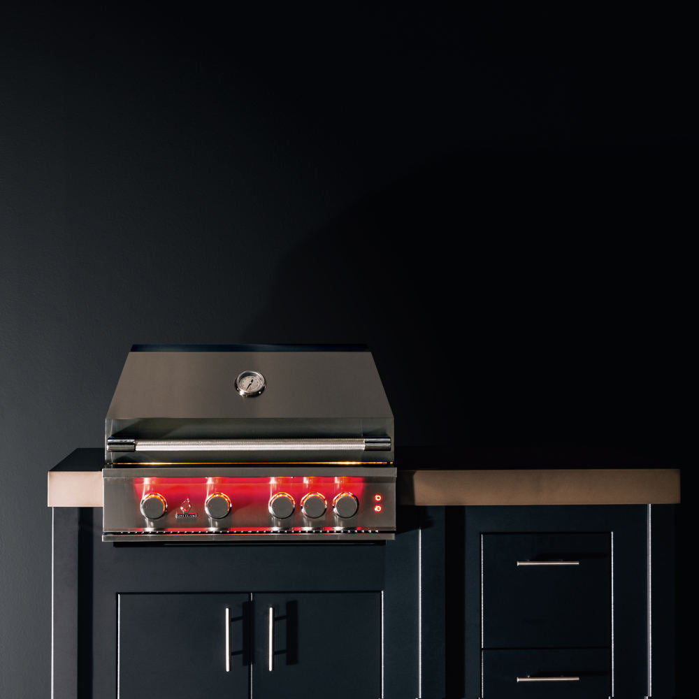 TrueFlame 32-Inch 4-Burner Built-In Propane Gas Grill with Rear Infrared Burner and Grill Lights