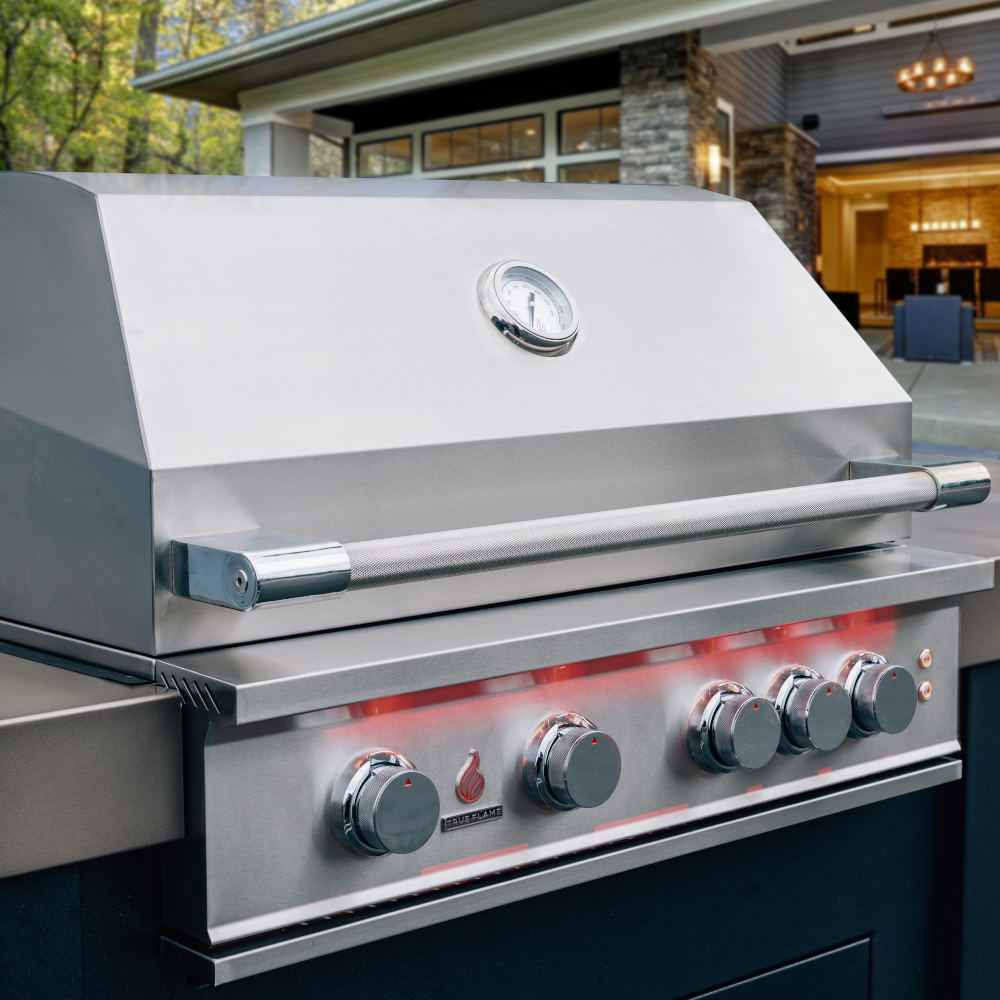 TrueFlame 32-Inch 4-Burner Built-In Propane Gas Grill with Rear Infrared Burner and Grill Lights