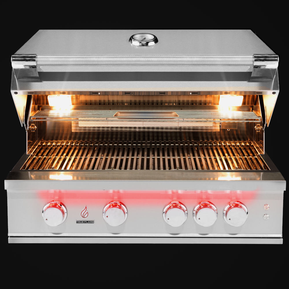 TrueFlame 32-Inch 4-Burner Built-In Propane Gas Grill with Rear Infrared Burner and Grill Lights
