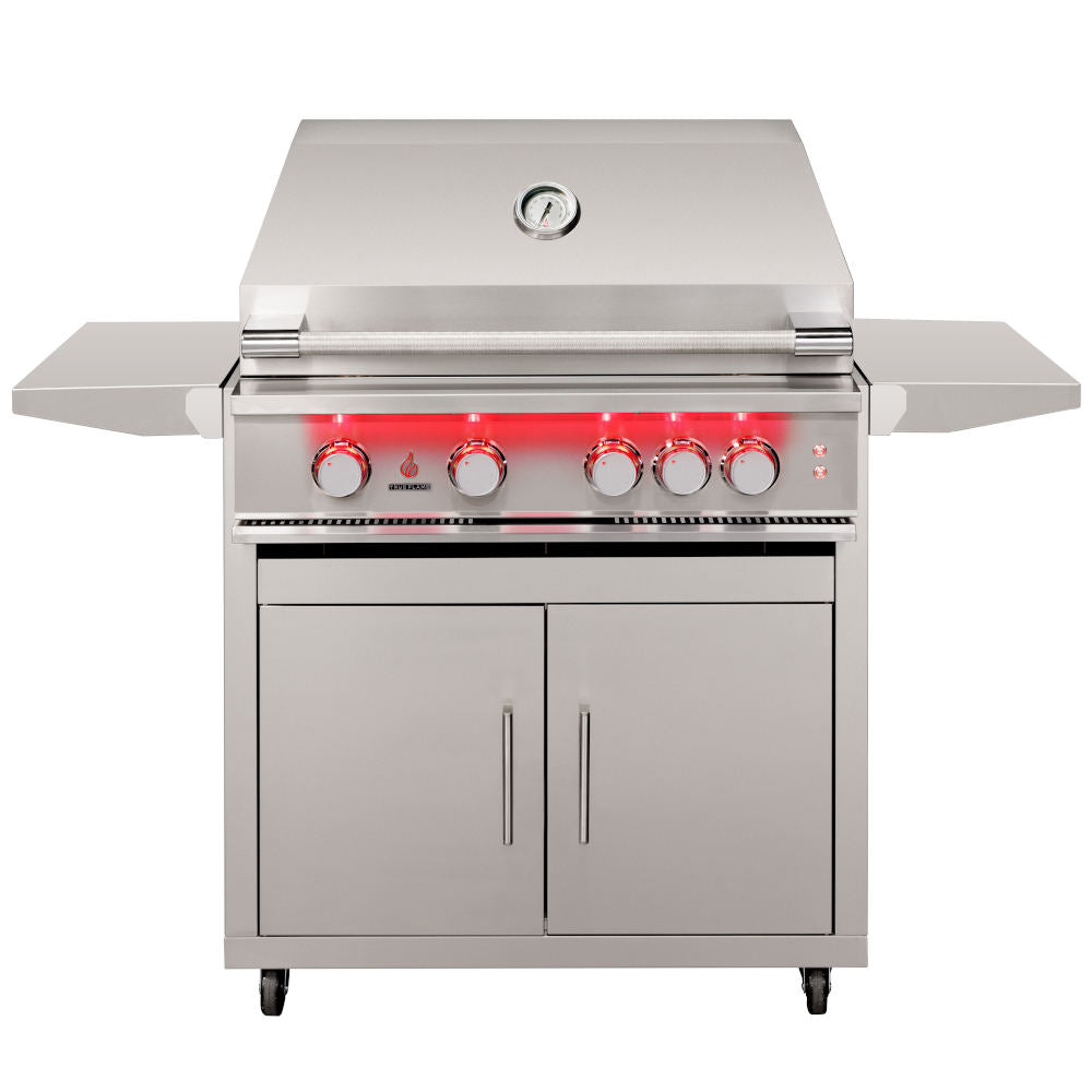 TrueFlame 32-Inch 4-Burner Built-In Propane Gas Grill with Rear Infrared Burner and Grill Lights